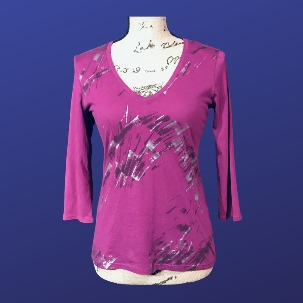 TAHARI PETITE Pull-on Top, MAGENTA/SILVER METALLIC, Women's Size SP, NWOT
